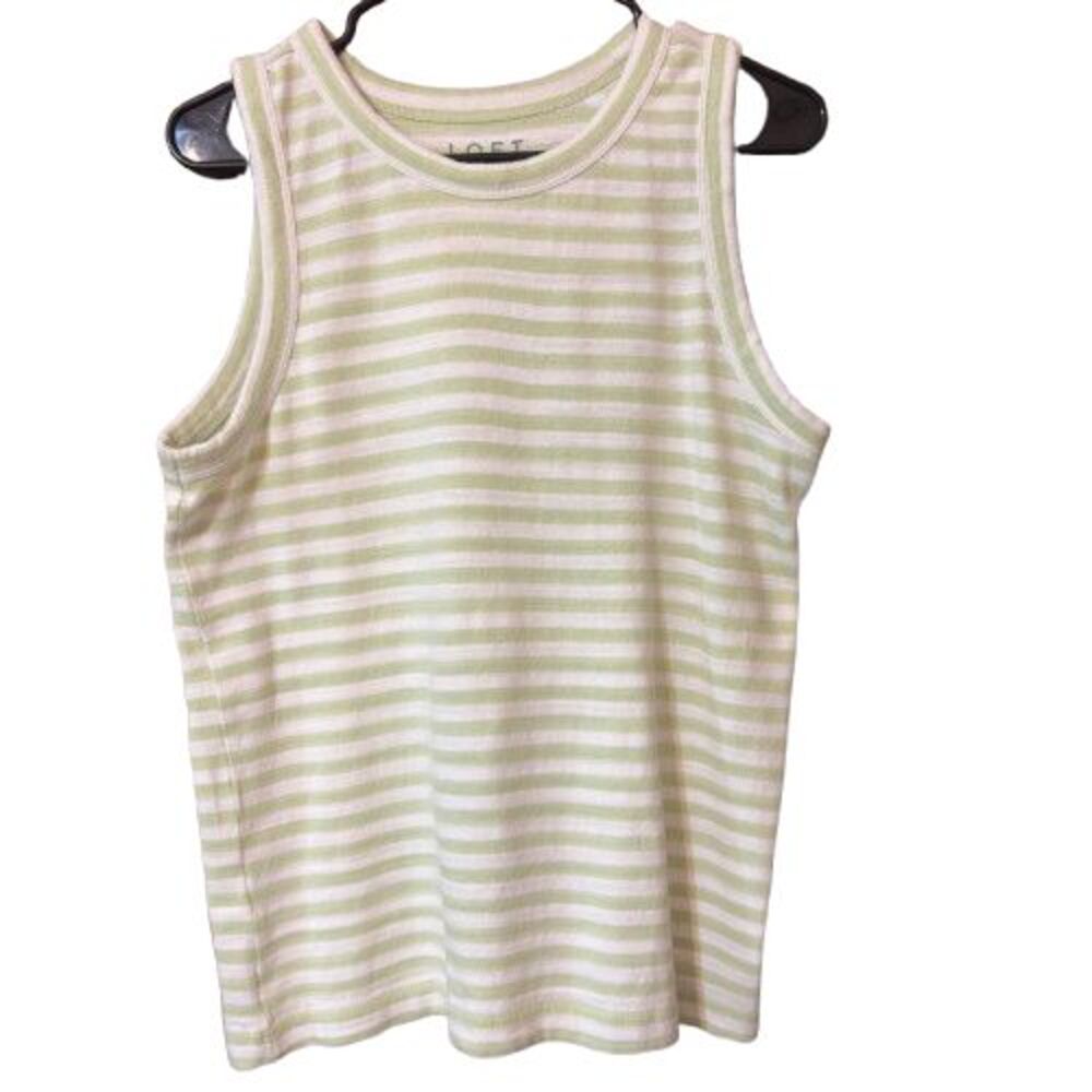 Loft Womens Size M Pullover Green & White Striped Top
